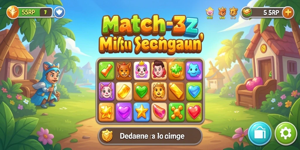 Tampilan gameplay seru di 55RP dengan tantangan Match-3.