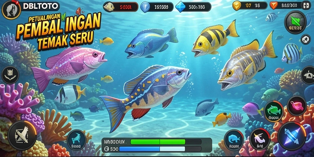 Tangkapan layar menampilkan gameplay seru DBLTOTO dengan berbagai ikan untuk ditembak.