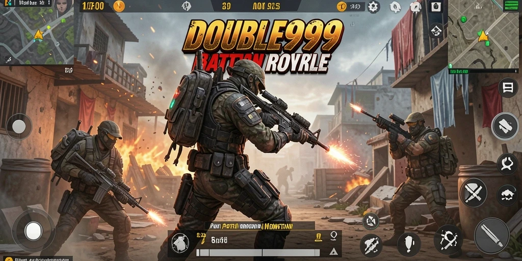 Tampilan gameplay aksi dari DOUBLE999 dalam pertarungan Battle Royale.