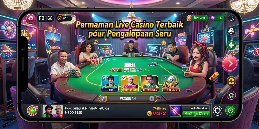 Screenshot gameplay Live Casino FB168 yang menampilkan dealer dan pemain.