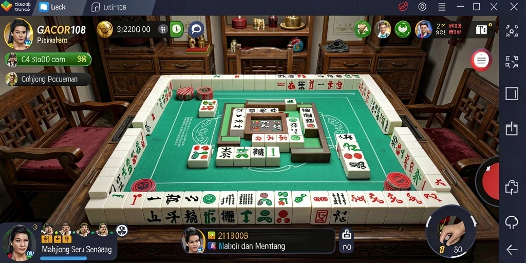 Tampilan gameplay seru dalam GACOR108 yang menantang pemain Mahjong.