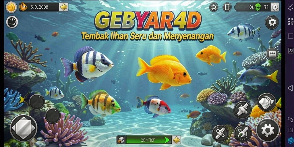 Screenshot gameplay GEBYAR4D yang menunjukkan keseruan menembak ikan.