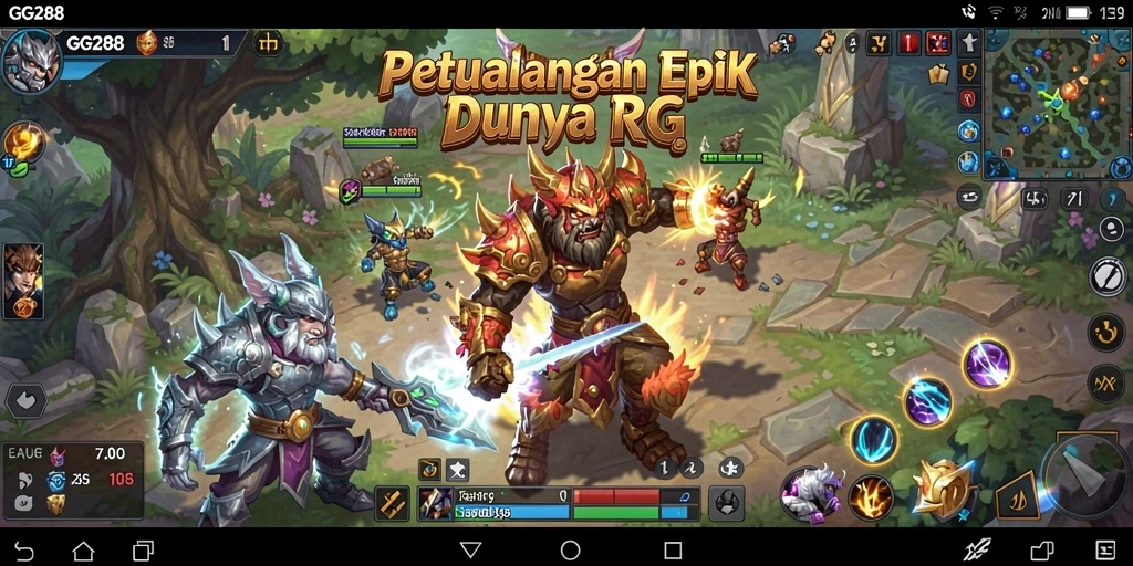 Screenshot gameplay GG288 menampilkan pertarungan dan eksplorasi dunia RPG.