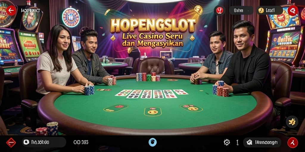 Tampilan gameplay HOPENGSLOT dengan dealer langsung dan permainan kasino yang seru.