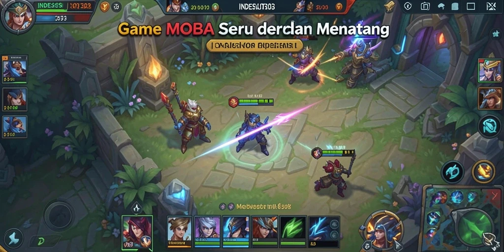 Tampilan gameplay seru di INDESLOT303 dengan karakter MOBA yang unik.