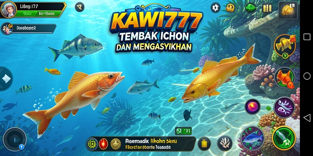 Gameplay seru dalam KAWI777 menembak ikan berwarna-warni.