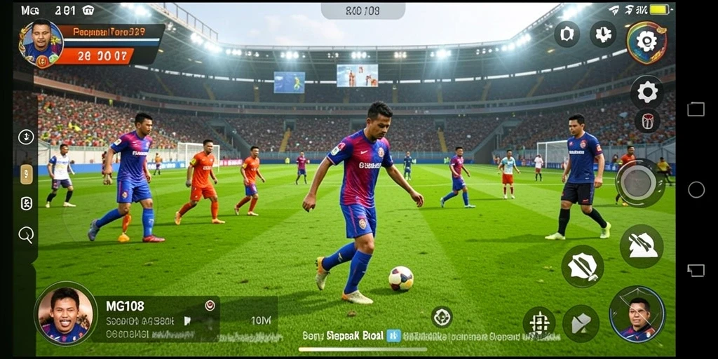 Tampilan menegangkan gameplay sepak bola MG108 yang realistis.