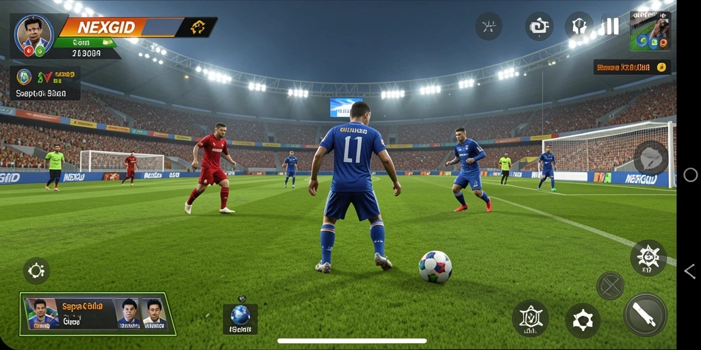Pengalaman gameplay NEXGID yang mendebarkan di lapangan sepak bola.