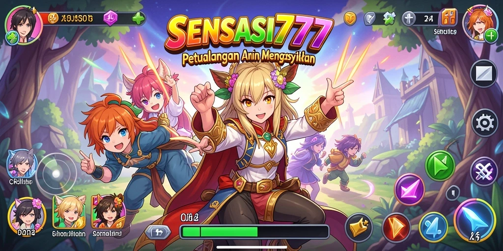 Screenshot utama SENSASI777 menampilkan karakter anime dengan desain indah.