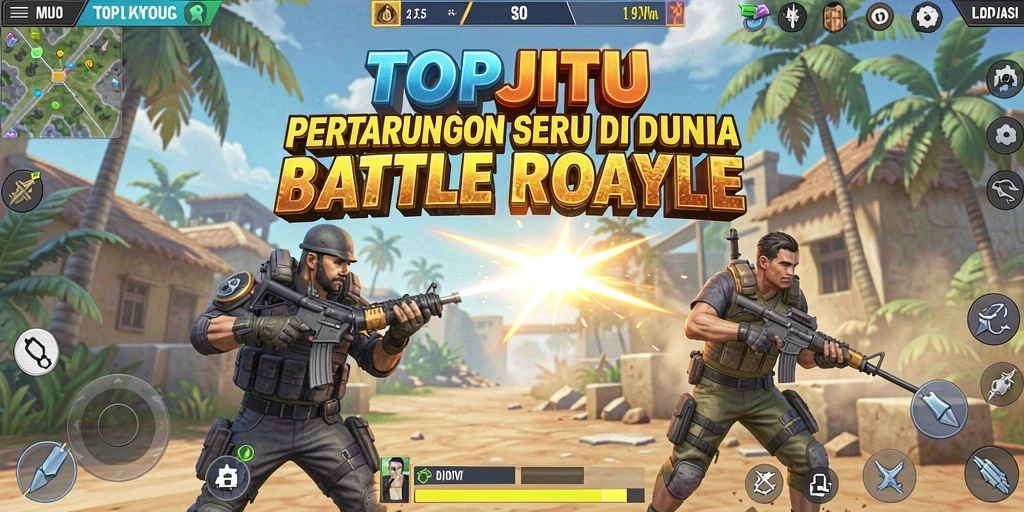 Screenshot TOPJITU menampilkan aksi seru di pertandingan Battle Royale.